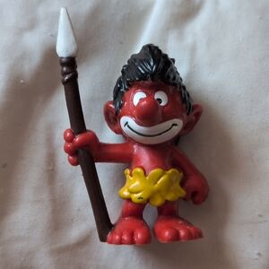 Vintage 1970s Smurfs Figure Tribal Native Jungle Bully Red Yellow Spear